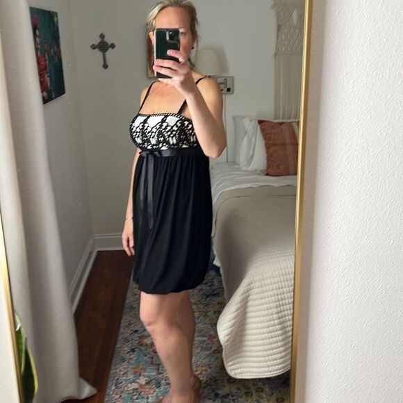 Jessica McClintock Dress Womens Size 6 Black White Empire Waist - Picture 3 of 7